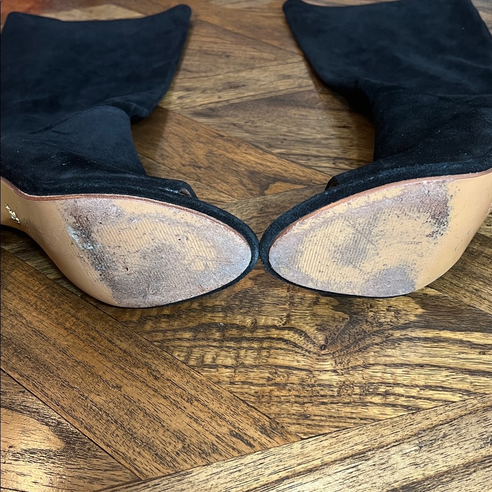 Vero Cuoio Black 3” Wooden Heel Boots, Open Toe, Italian Suede, Chunky, Sz 7 1/2 - Picture 8 of 8